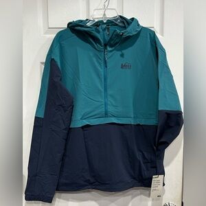 REI Men’s Large Trailmade Soft-Shell Anorak Jacket Dark Teal Navy Blue WR